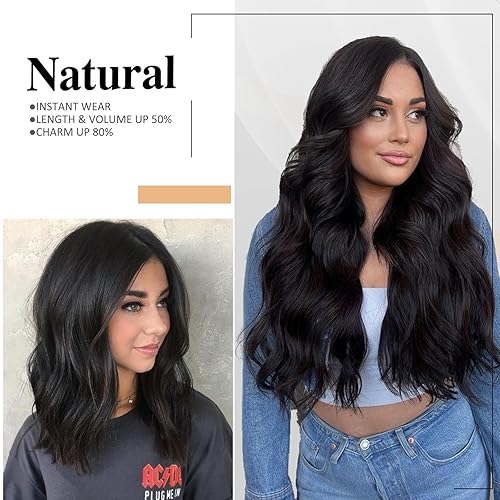 Miniatura 6 de Extensiones de cabello negro con clip, 4 piezas de cabello sintético natural suave y ondulado con clip, extensiones de cabello sintético rizado de