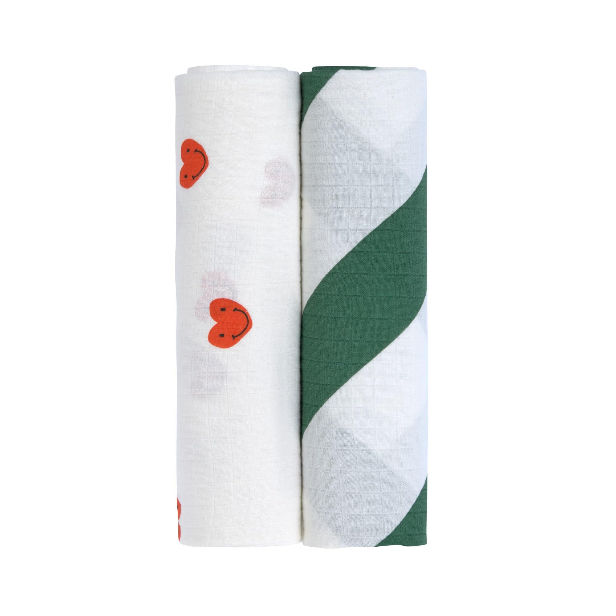 Lässig Baby Blanket Baby Blanket Set of 2 Cotton 120 x 120 cm/Swaddle & Burp Blanket XL Happy Rascals Heart