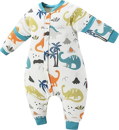 Chilsuessy Nursery,Bedding,Blankets & Swaddlers,Swaddles Chilsuessy Baby Sleeping Bag with Feet Winter Baby Sleeping Bag Removable Sleeves Toddler Sleeping Bag with Legs Toddler Sleep Sack 100% Cotton, Dinosaur Park/3.5 Tog, 70cm/1-2 Years
