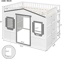 Vista 38 de Cama tipo loft de techo de casa de tamaño matrimonial con escalera, marco de cama de madera que ahorra espacio con barandilla y ventana