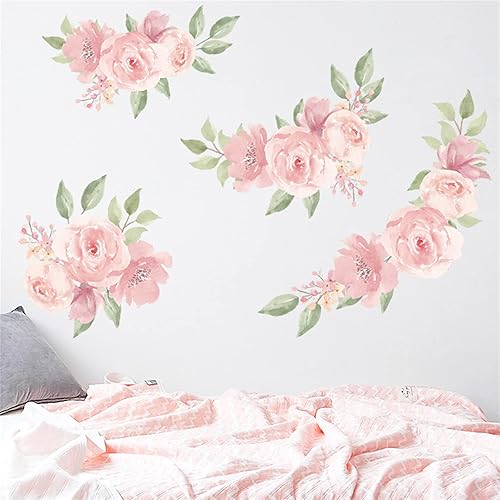 Miniatura 8 de ROFARSO Pegatinas de pared de flores, acuarela, naranja y rosa, peonía natural, plantas, vinilo, extraíble, despegar y pegar, calcomanías de pared