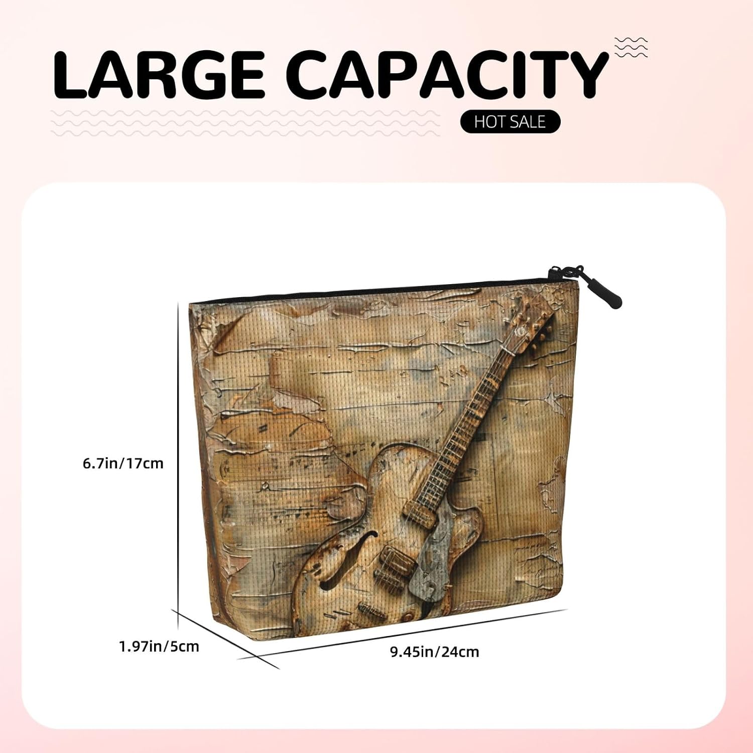 Fake Hemp Nice Guitar Print Makeup Bag image 5