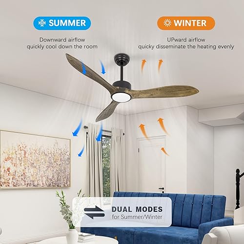 Miniatura 5 de Ventilador de techo sin luz y control remoto, ventiladores de techo para exteriores de 52 pulgadas sin luz, motor CC de 3 cuchillas reversibles,