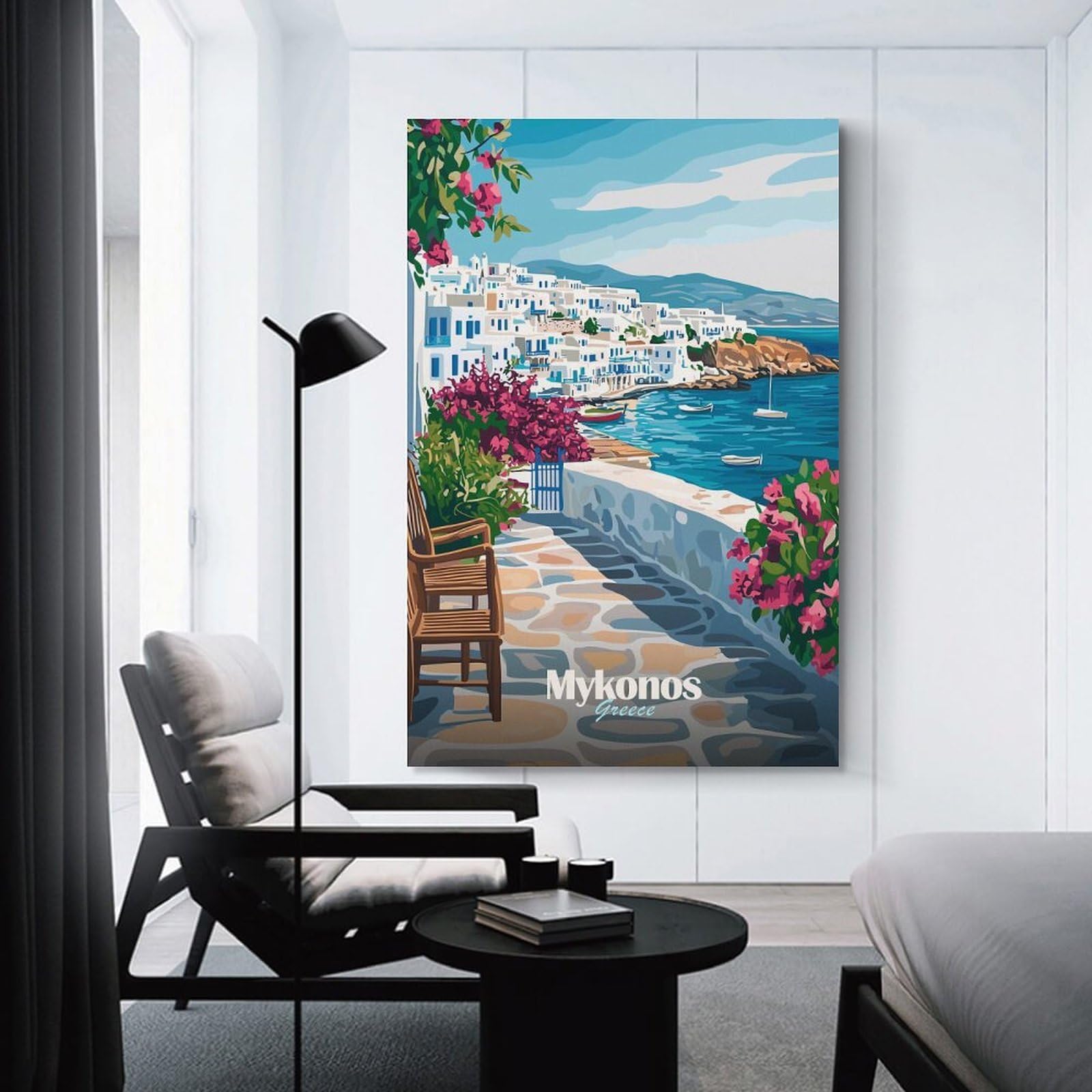 Junmoney Mykonos Greece Landscape Home Decor Wall Art 24x36inch(60x90cm), for Living Room, Lounge Or Sitting Room, A Home Accent with Warm Character
