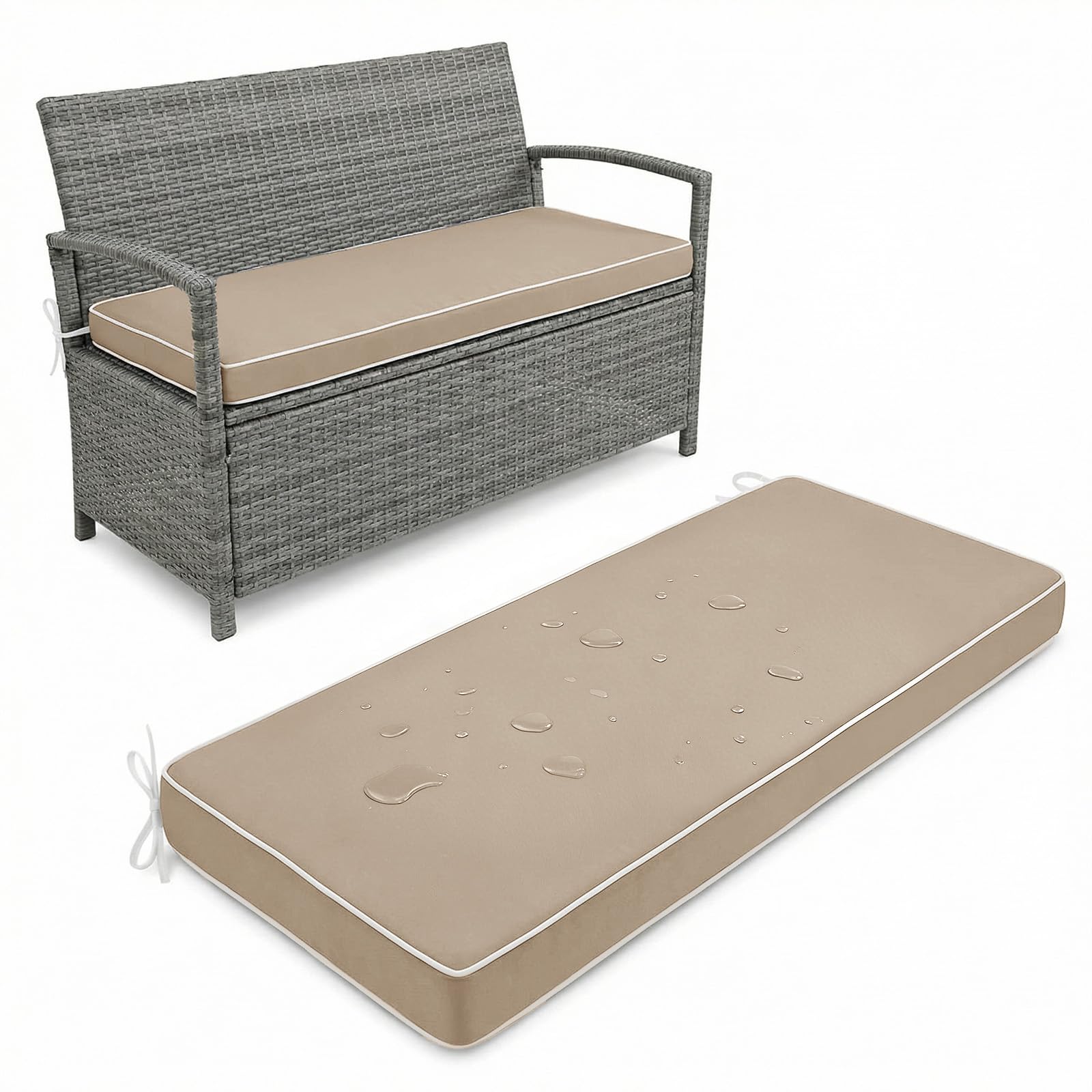 Aocase Outdoor Bench Cushion 5 cm Thick 180x40cm waterproof Garden Bench Seat Pad 2/3/4 Seater with Non-Slip Backing for Patio Bay Windows Swings Indoor/Outdoor Long Chairs Multiple Sizes,Light Khaki