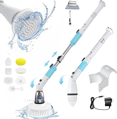 Juego de 14 fregadores eléctricos giratorios de ducha con mango largo cepillo giratorio para limpieza de baño, cepillo eléctrico con mango largo,