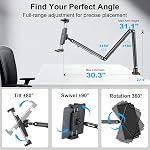 Support de moniteur portable 15.6", Support de bras de tablette avec pince de bureau sans sag réglable iPad Support pour lit, 360° Bras pliable 4.7" à 18.5" iPad Pro/Air/Mini, boîte épaisse, noir
