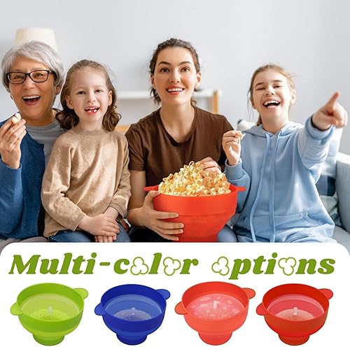 Miniatura 8 de Flexzion Palomitas de maíz de silicona para microondas, sin BPA, plegable, para microondas, con tapa y asa, apto para lavavajillas, cubo de silicona