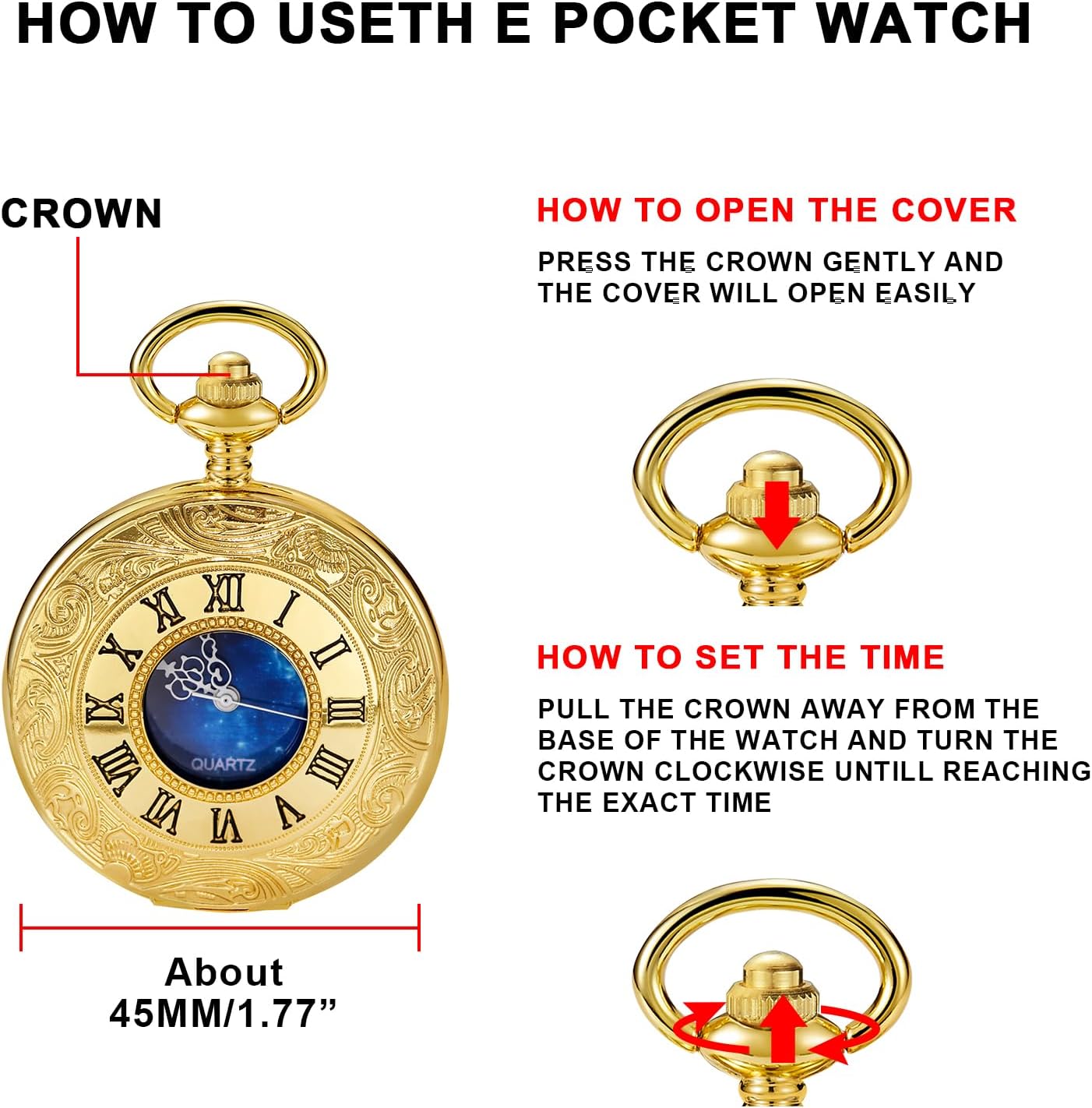 Vintage Pocket Watch with Starry Sky Dial Roman Numerals Quartz Movement Detachable Chain Christmas Graduation Birthday Father's Day Gifts