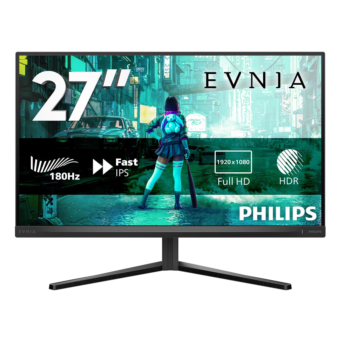 PHILIPS Evnia Gaming Monitor 27M2N3200AM 27 pollici 1920x1080, FHD, 180Hz, Fast IPS Panel, 1ms GtG, Speakers, Height Adjustment, (HDMI2x 2.0 DP 1x 1.4) HDR10, G-Sync Compatible, Grigio Scuro