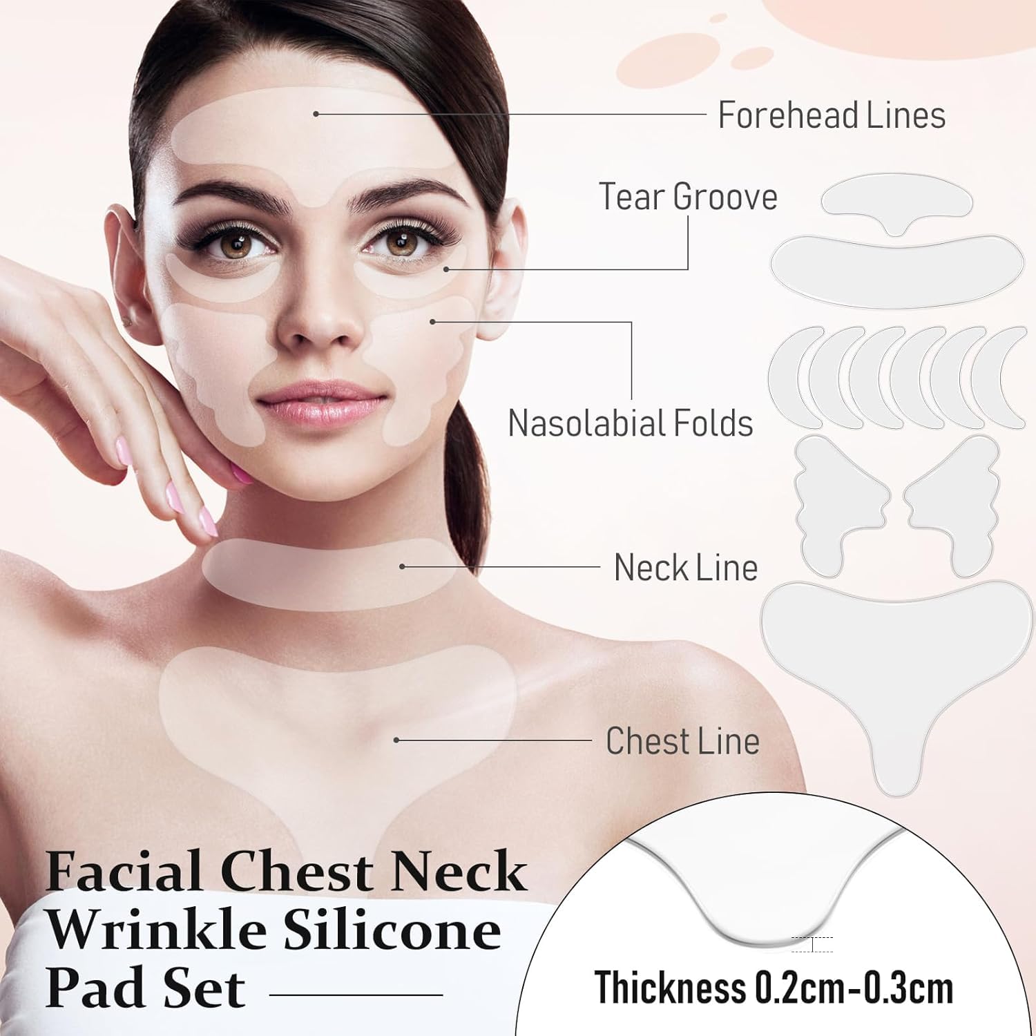 Maitys 32 Pcs 32 Pcs Reusable Silicone Face Mask & Anti-wrinkle Patch Set, Face Mask Cover Holder with Neck Chest Forehead Eye Mouth Wrinkle Patches, Smoothing Overnight for Women (Clear,Pink) - Image 4