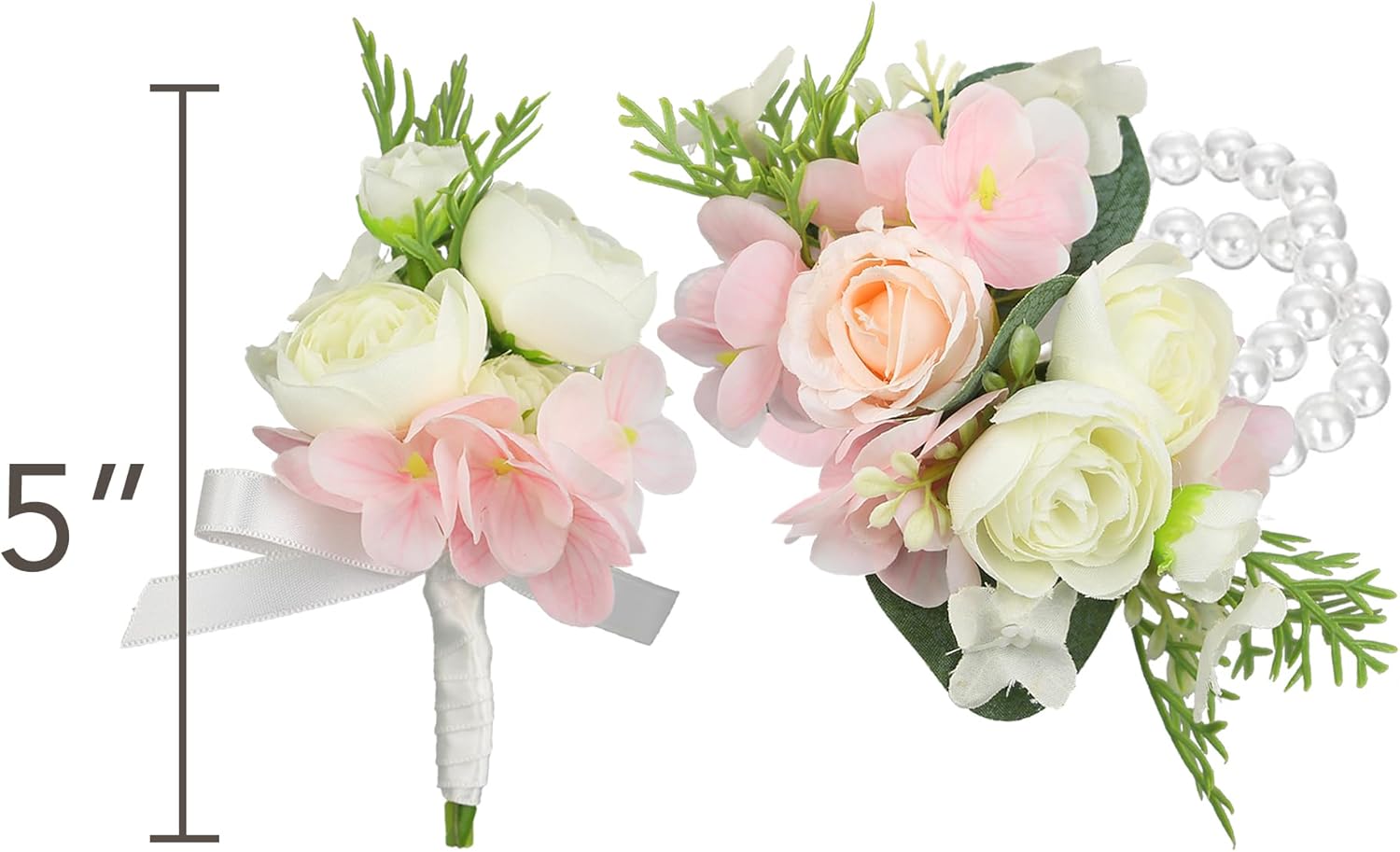 Rinlong Corsage and Boutonniere Set Pink Corsages Wristlet Groom Flower Boutonniere for Men Wedding Homecoming Corsage for Prom