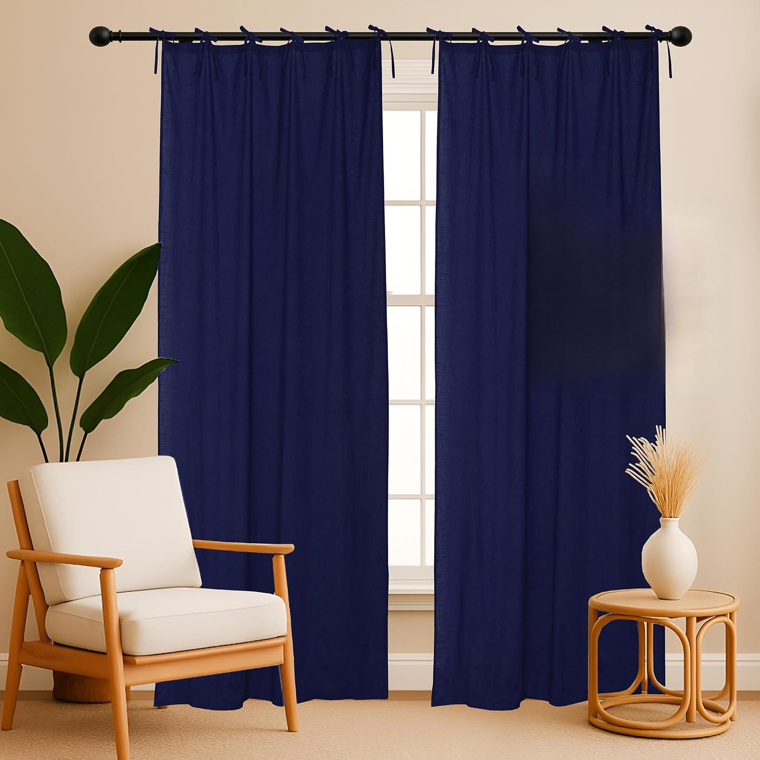 Rust Solid 63 Inch Length Curtains Farmhouse Linen Solid Light Filtering Slub Linen Valance Curtain Window Pair Drape with Tie Top 2 Panels Set 63 x 40 Each