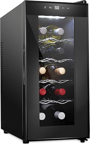 Schmécké 10 botellas de vino tinto y blanco termoeléctrico enfriador de vino encimera bodega de vino con pantalla digital de temperatura,