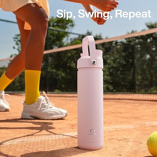 Miniatura 34 de ENCOOL Botella de agua aislada con popote, de acero inoxidable, a prueba de fugas, sin BPA, al vacío de doble pared que se mantiene fría durante 24