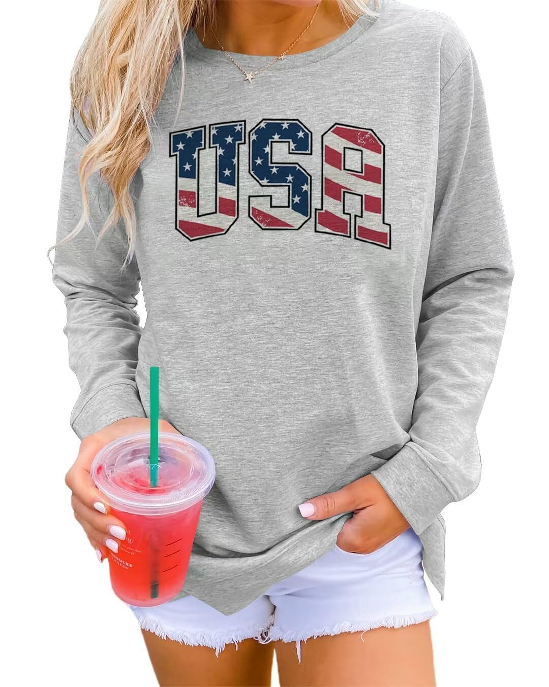 Dressmine Womens Casual Long Sleeve Graphic Tee Shirts Crew Neck Sweatshirts Pullover Tops for Women