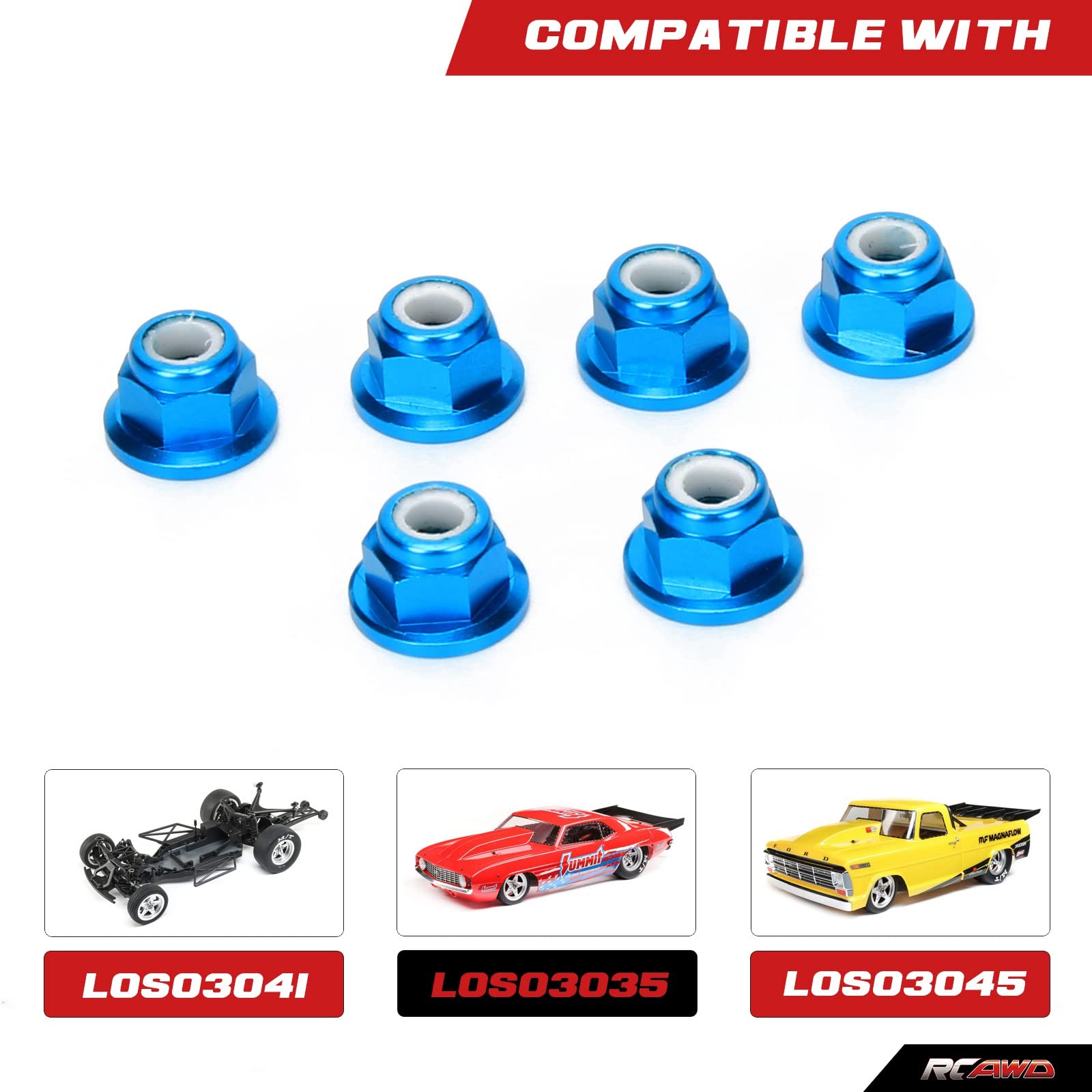 RCAWD 6X Machined Alloy 4mm M4 Nylon Lock nut flanged nut for Losi 1-10 22S 2WD No Prep Drag Car RC car # TLR336001 Black
