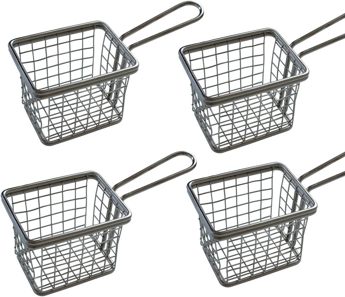 HUAXIONG Mesh Fry Basket Rectangle 10 x 8 x7.5cm Handle length: 9 cm Weight: 103 Grams | Fryer Basket, Frying Basket-Stainless Steel Frying Basket (10 x 8 x7.5) (FOUR) [Energy Class A+++]