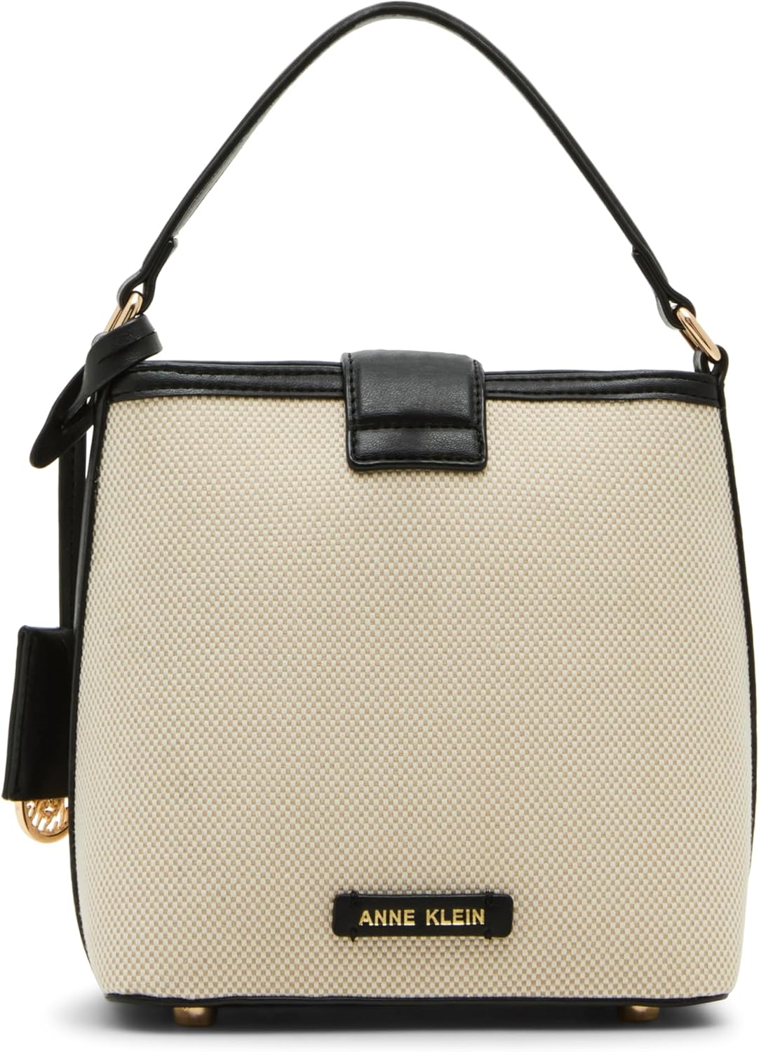 Anne Klein Small Covered Buckle Canvas Bucket with Convertible Strap, Black
