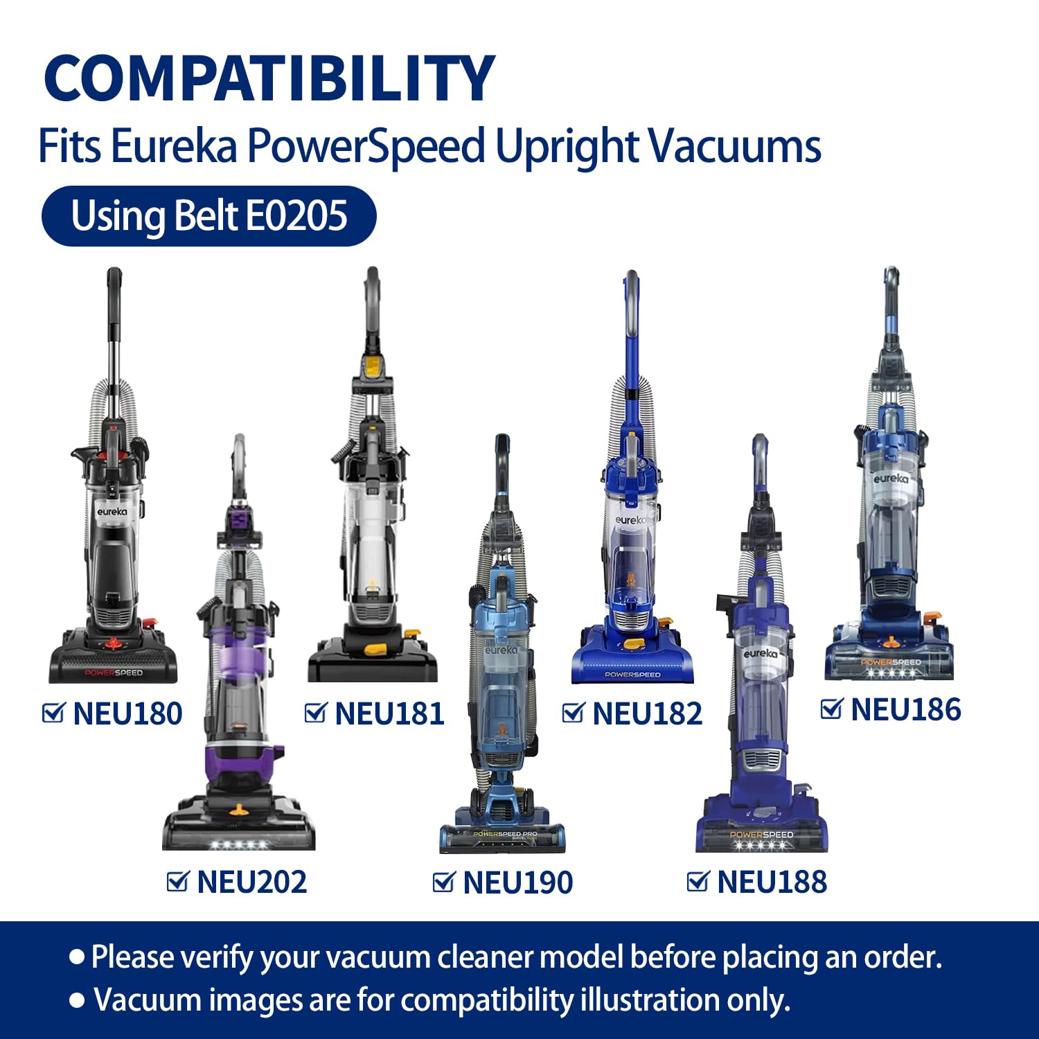 Replacement Belts Part E0205 for Eureka PowerSpeed Upright Vacuum,Fits NEU180 NEU181 NEU181A NEU182 NEU182A NEU182B NEU186 NEU188 NEU188A NEU188B NEU190 NEU192 NEU192A NEU202 NEU203 NEU280 (Pack of 2) image 2