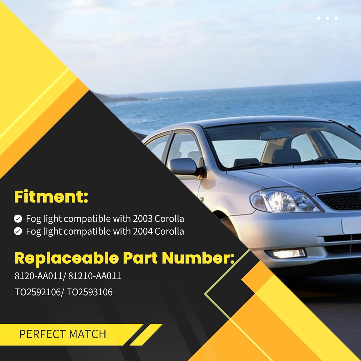 Fog Lights Assembly Comptible with 2003 2004 Corolla 1.8L Front Halogen Driving Lamp Right & Left TO2592106 TO2593106