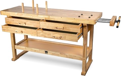 WEN 60-Inch Hardwood Workbench with Four Drawers and Onboard Vise