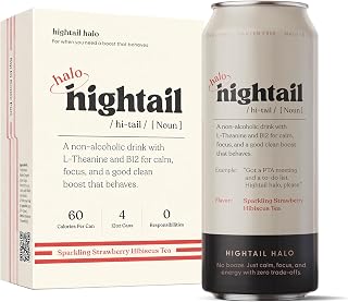 Hightail Halo Strawberry Hibiscus Sparkling Tea, L-Theanine + B12, 4 Pack | 50mg L-Theanine for calm focus, 100% daily B12, no jitters, vegan, non-GMO, 60 calories