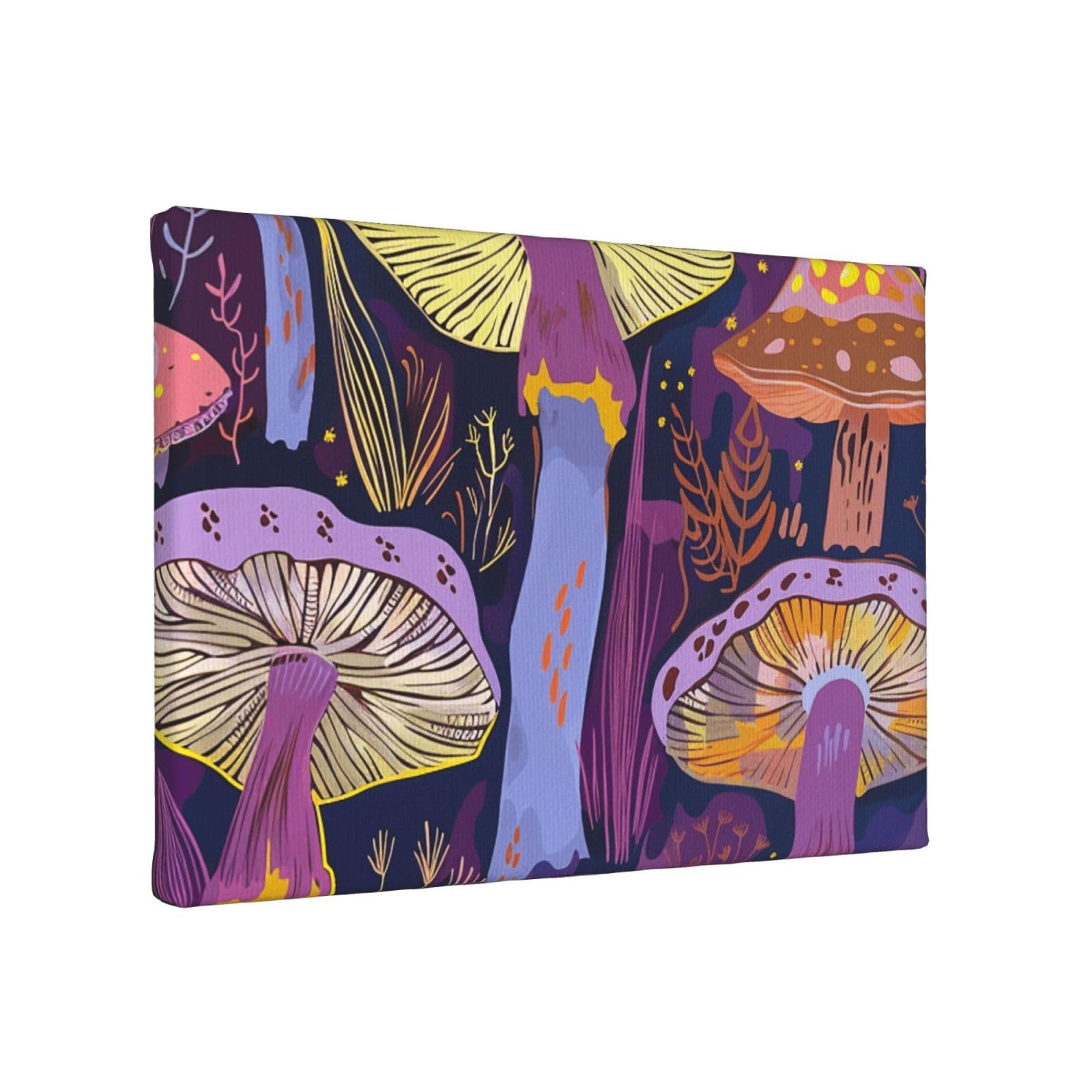 YKLJG Bright Mushrooms Art Printed Wall Art Canvas Painting 30x20 CM Wooden Framed Picture Painting Artwork Prints for Bedroom Kitchen Home Office Decor