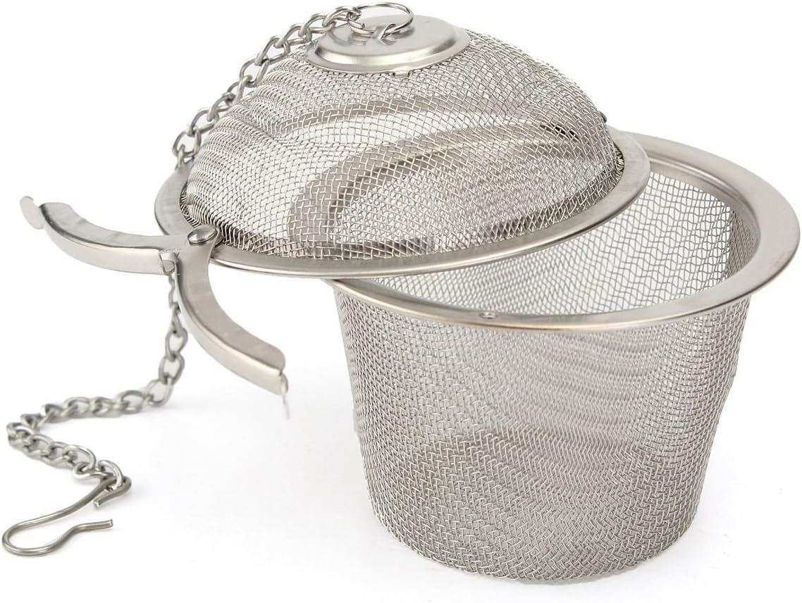 Stainless Steel Tea Filter Infuser 4.5cm Basket Shaped Tea Infuser for Green Tea Loose Tea Leaf and Tea Bags with a Chain and a Hook