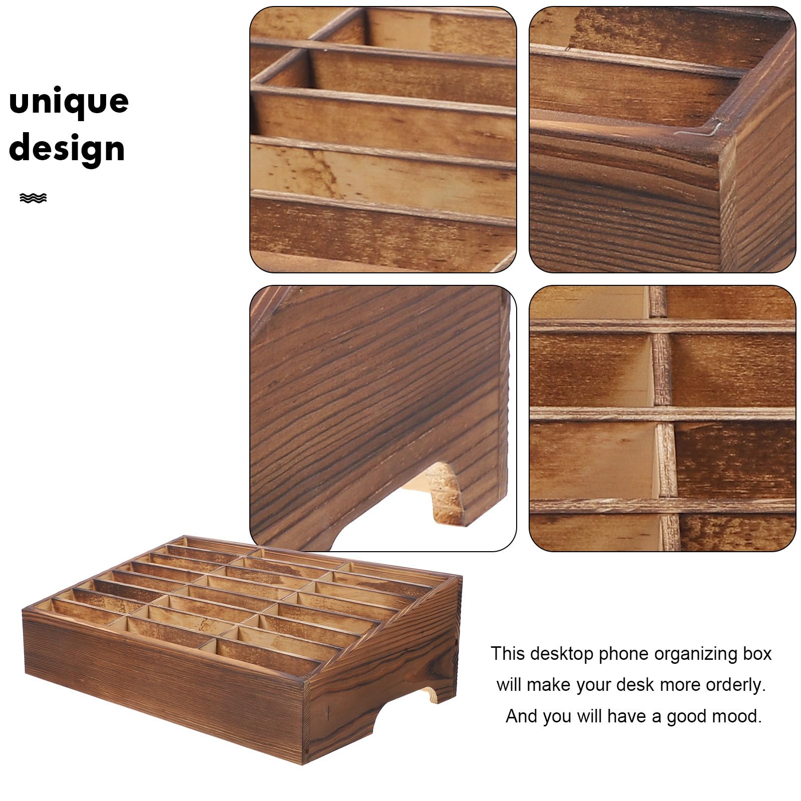 Alasum Scatola Porta Cellulari in Legno per Scrivania Scomparti Multipli, Resistente e Semplice, per Ufficio, Classe e Casa