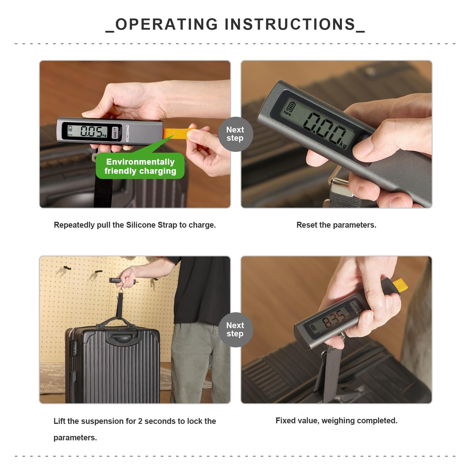 ECSiNG Balance à Bagages Portable sans Pile - Écran LCD Numérique Rétroéclairé Pèse-bagages Portable 50 Kg pour Voyage Avion Et Expédition