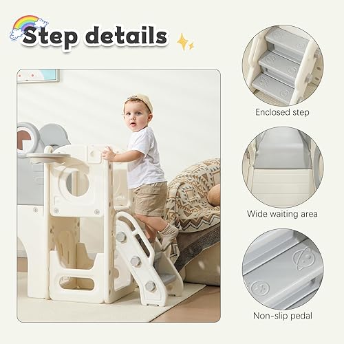 Miniatura 5 de Tobogán para niños pequeños, 9 en 1 plegable para interiores de 1 a 3 años, tobogán extra largo con aro de baloncesto para interiores y exteriores,