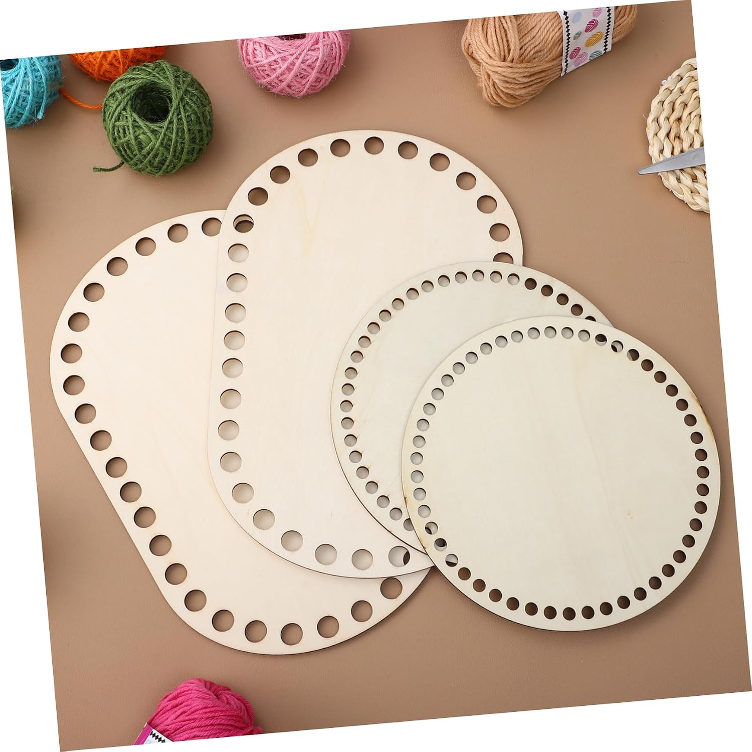 4pcs Wooden Basket Bottoms for Crochet Natural Oval Round Shape Wooden Bases for Crafting and Weaving Oval Round Basket Floors