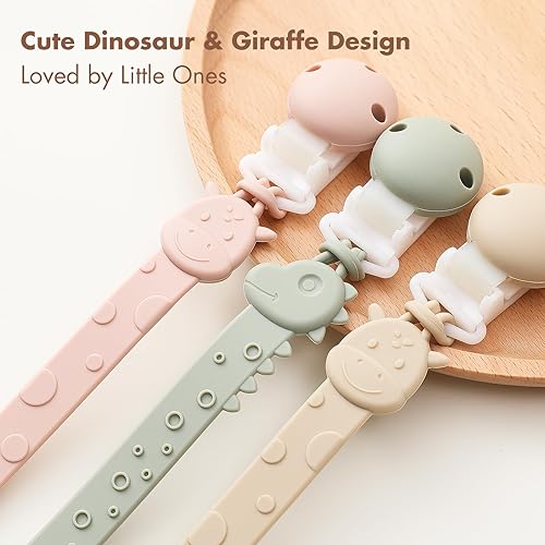 Miniatura 4 de Clips para chupete de silicona para bebé, de una pieza, clips para chupete para niños y niñas, 4 clips para chupete, diseño animal, arco Marfil+Azul