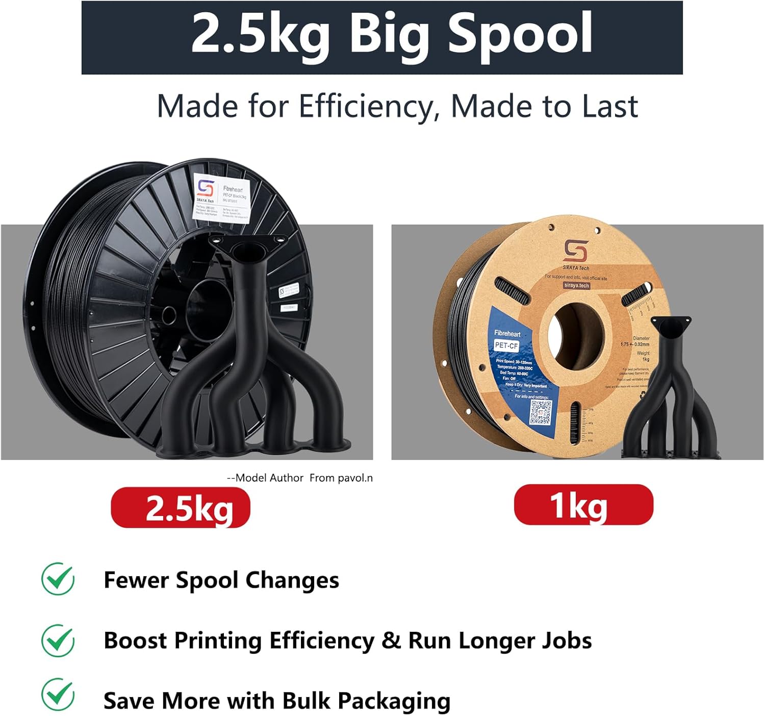 Siraya Tech Fibreheart PET-CF 3D Filament - Carbon Fiber Reinforced, Large 2.5kg Spool for Industrial & Print Farms, High Strength & Rigidity, Easy Printing, Dimensionally Stable (Black, 2.5kg)