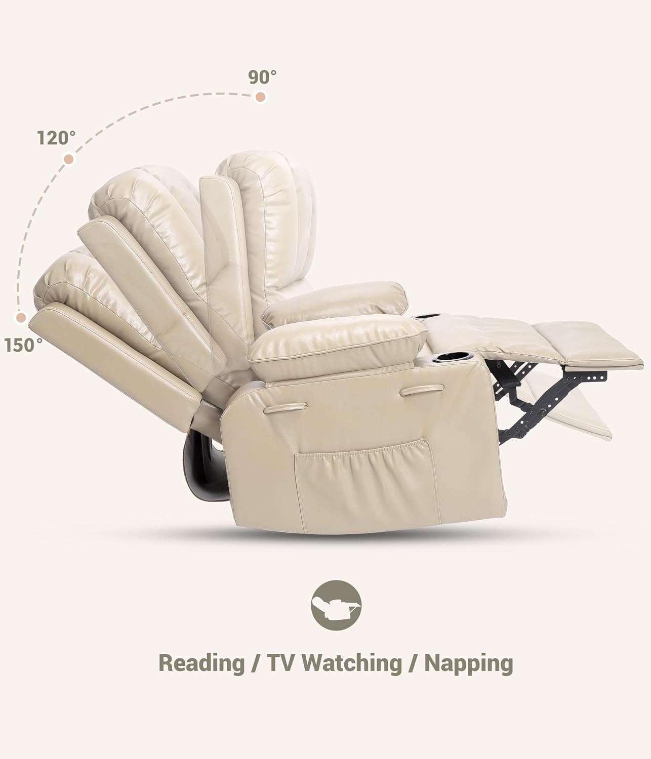 GarveeHome Oversized Recliner Chairs with Heat and Massage - 360° Swivel Lazy Recliner Chair for Adults- Manual Chair with Cup Holder for Living Rooms, Bedrooms and Nurseries - Creamy