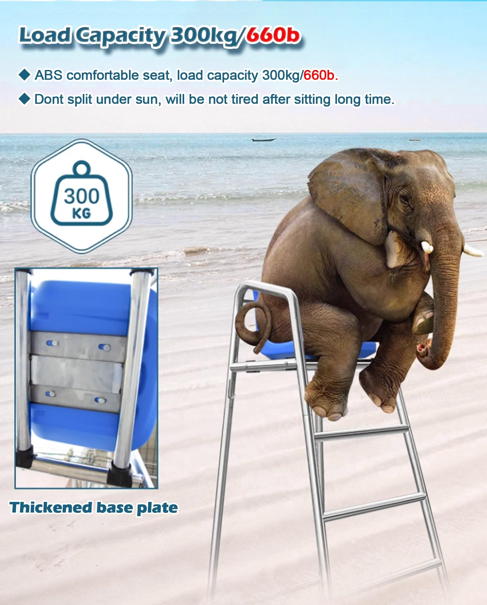Generico Sgabello da Bar Regolabile Stile Bagnino - Acciaio Inossidabile 304 Resistente, Altezza da 1,2 a 1,8 Metri, Sgabello da Bar Durevole per Esterni, Bordo Piscina e Patio, Design Rimovibile per