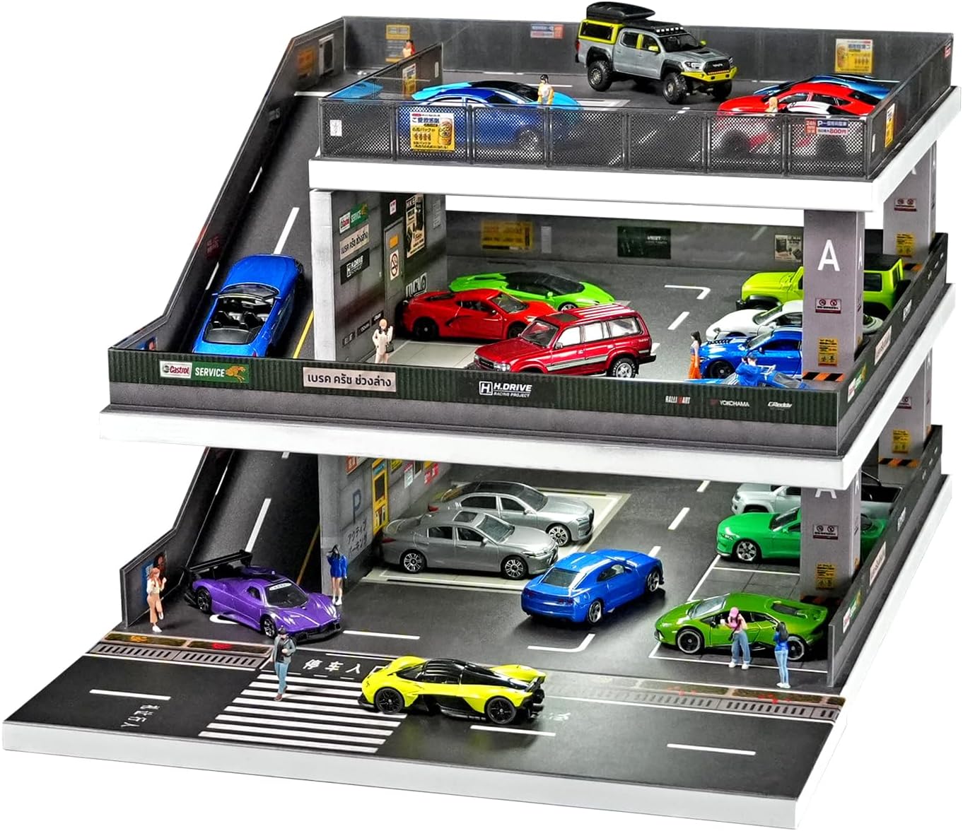 1:64 Scale car Model Display Stand. Die-cast car Display Cabinet Suitable for Hot Wheels, Matchbox, and Similar Vehicles.（Japanese-Style Setting） (Gray-Green)