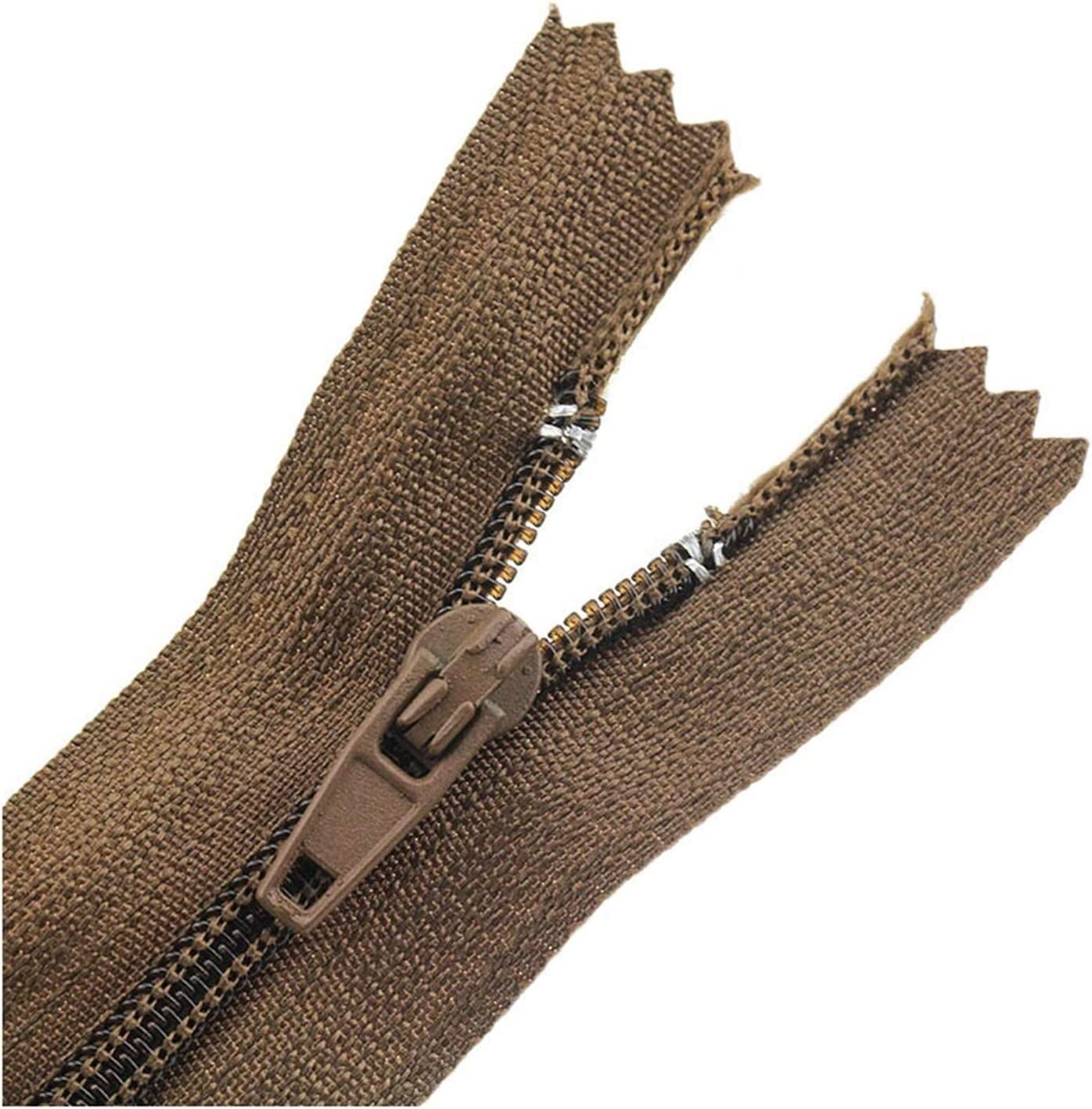 DSESS Zipper Tape#3 Metal Nylon Coil Zippers，5Pcs Nylon Sewing Zippers, Supplies Zippers for DIY Sewing Craft Tailor Bag Garment(Coffee,20cm)