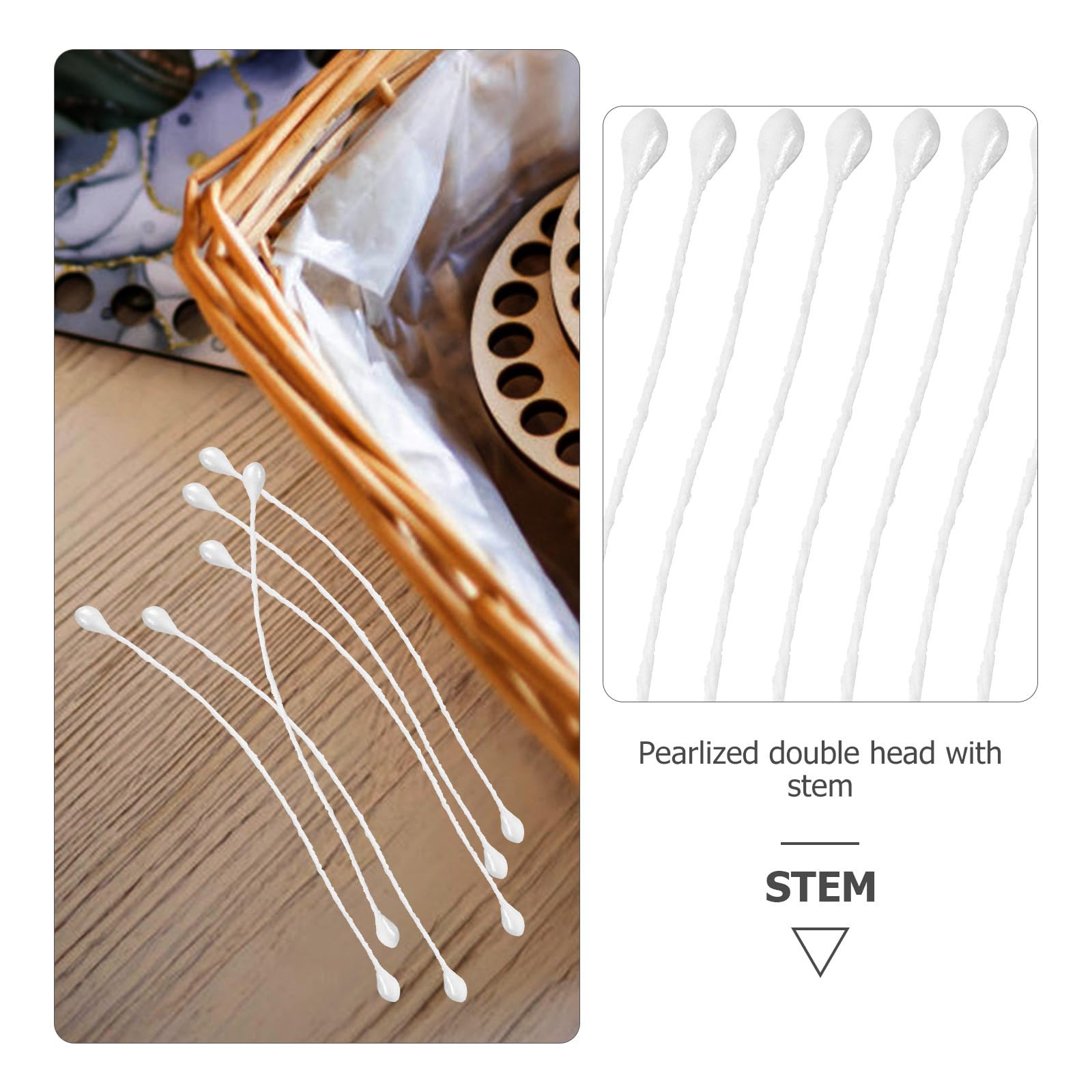 DOITOOL 170pcs Stems Pearl Flower, Double Head Rose Buds Whistable Pearl, The Pearl Mini Flower Pearl Flower, Wire Paper Flowers White Pearlescent - Image 4