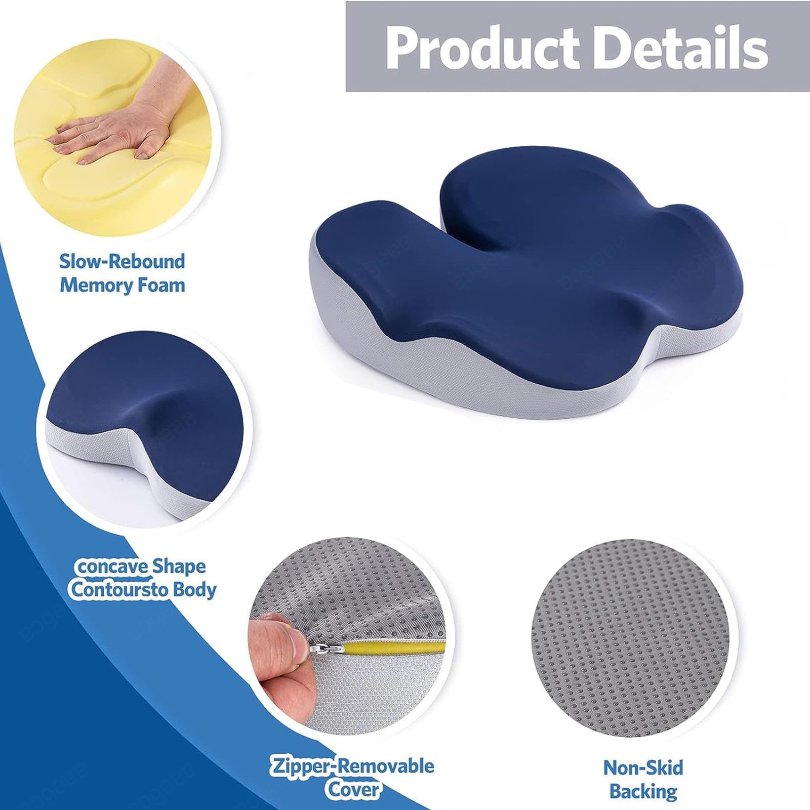 HAZARA Cojín Antiescaras Lavable Ergonómico Cojín De Asiento para Espalda,Alivio del Dolor De Coxis,B-Blue
