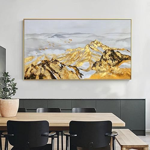 Impresión en lienzo Póster de la naturaleza Montañas nevadas Picos Cuadros de paisaje de arte dorado. Impresiones en lienzo Arte de la pared para la