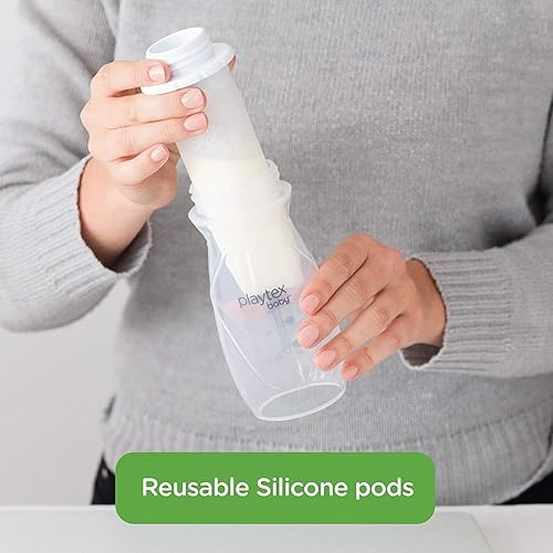 Miniatura 3 de Playtex Baby Nurser - Cápsulas de silicona reutilizables, bombea y almacena leche materna, apta para congelador, plegable para alimentación sin