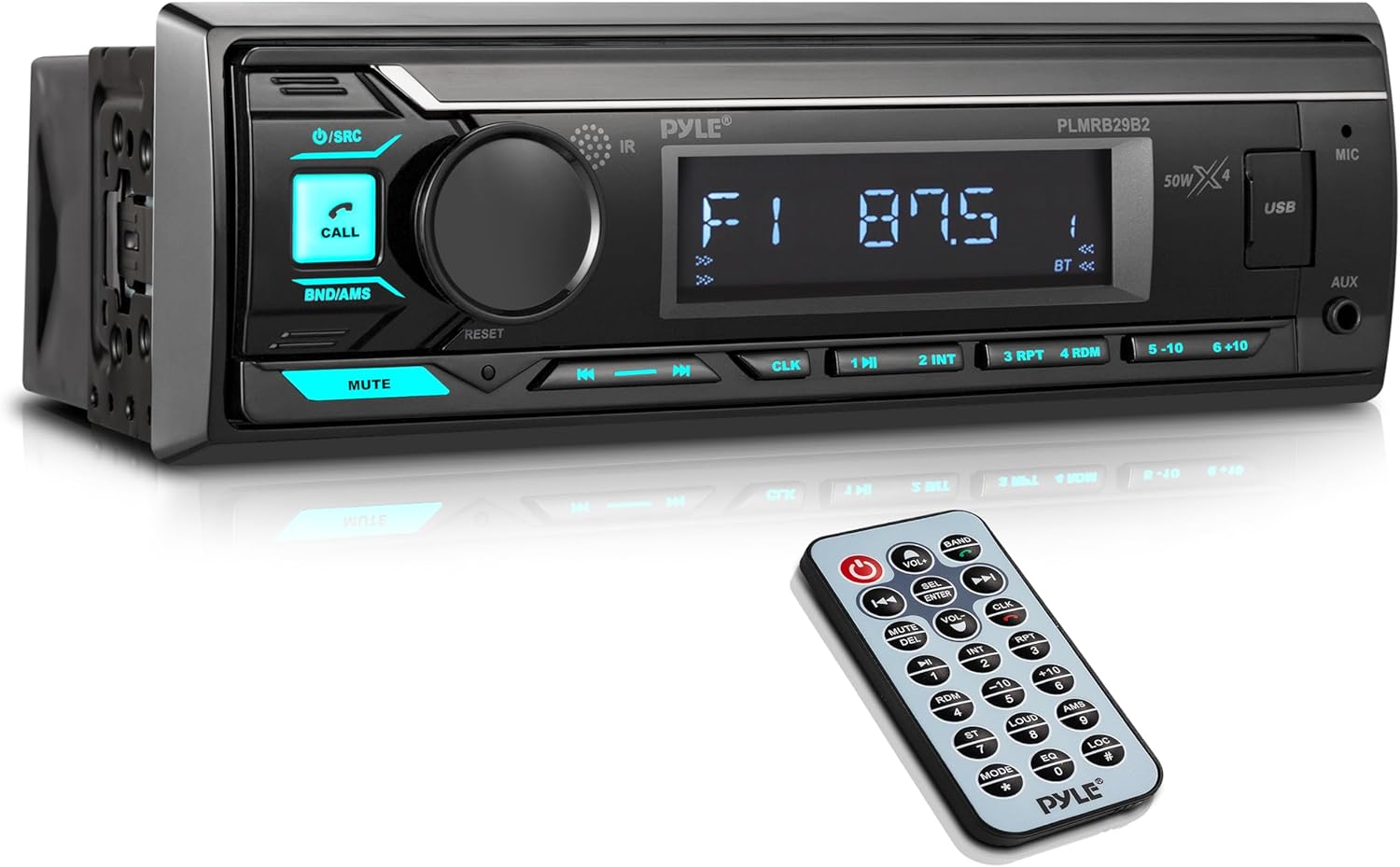 Pyle Marine Radio Stereo Receiver with Bluetooth MP3 Player - Single DIN Boat Audio System, AM/FM Tuner, USB/AUX Input, 30 Preset Stations, Hands-Free Calling, 200 W Power for Marine and Boat Use