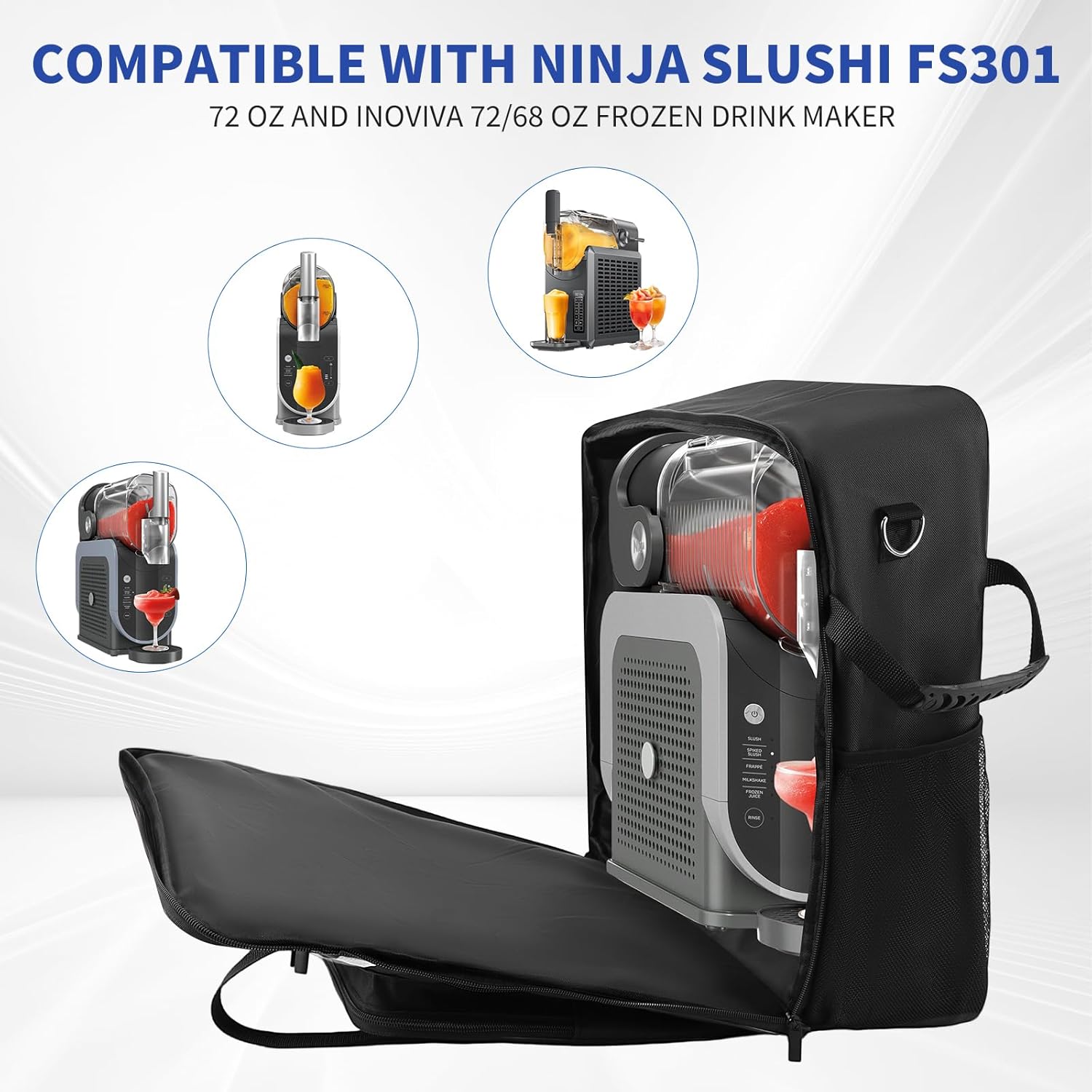 Carrying Case for Ninja SLUSHi FS301 (88oz), FS300 (72oz) & 68oz Slushie Machines,Heavy Duty Waterproof Travel Bag with Pockets, Protective Storage Tote for Outdoor & Indoor Use