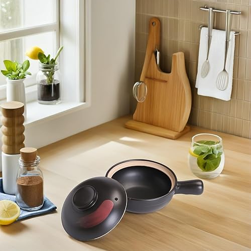 Miniatura 5 de LIFKOME Olla de arcilla para cocinar utensilios de cocina, estilo chino, estilo tradicional, cazuela de arroz, gachas de avena, arcilla con un solo