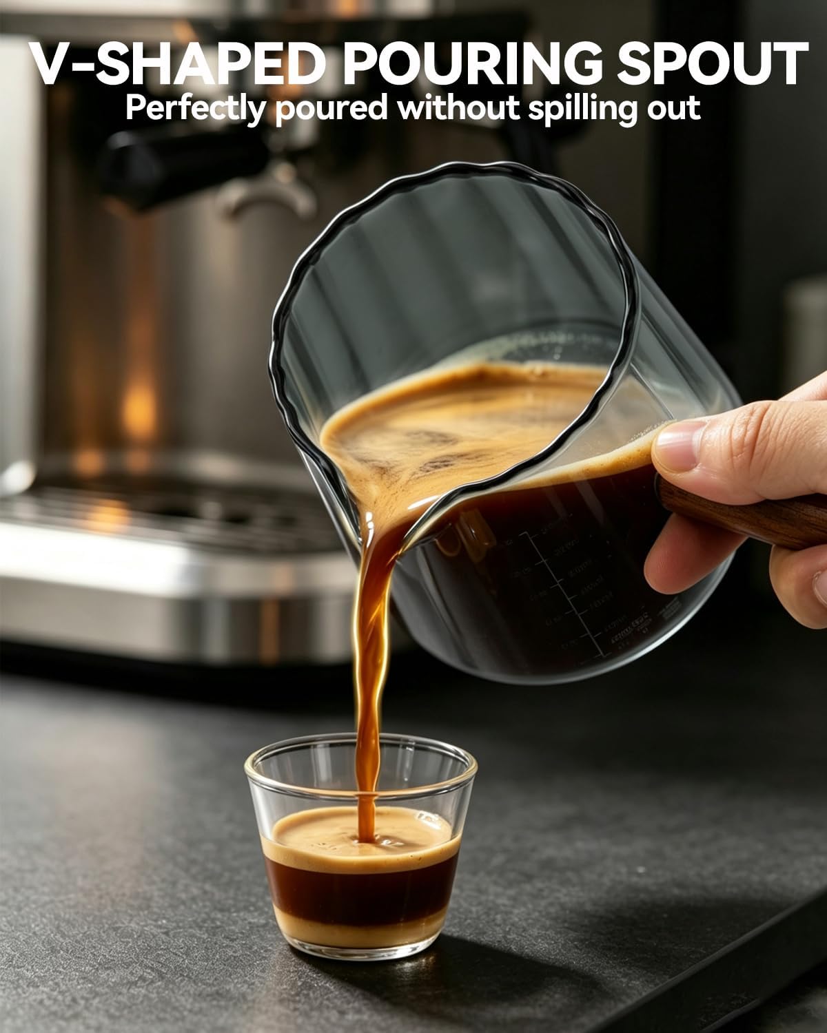 12 OZ Espresso Measuring Cup - V-Shaped Pouring Spout Espresso Shot Cups, Large Capacity Espresso Cup for Espresso, Latte, Milk Tea, Espresso Machine Accessories for Coffee Bar Home Use (Grey)