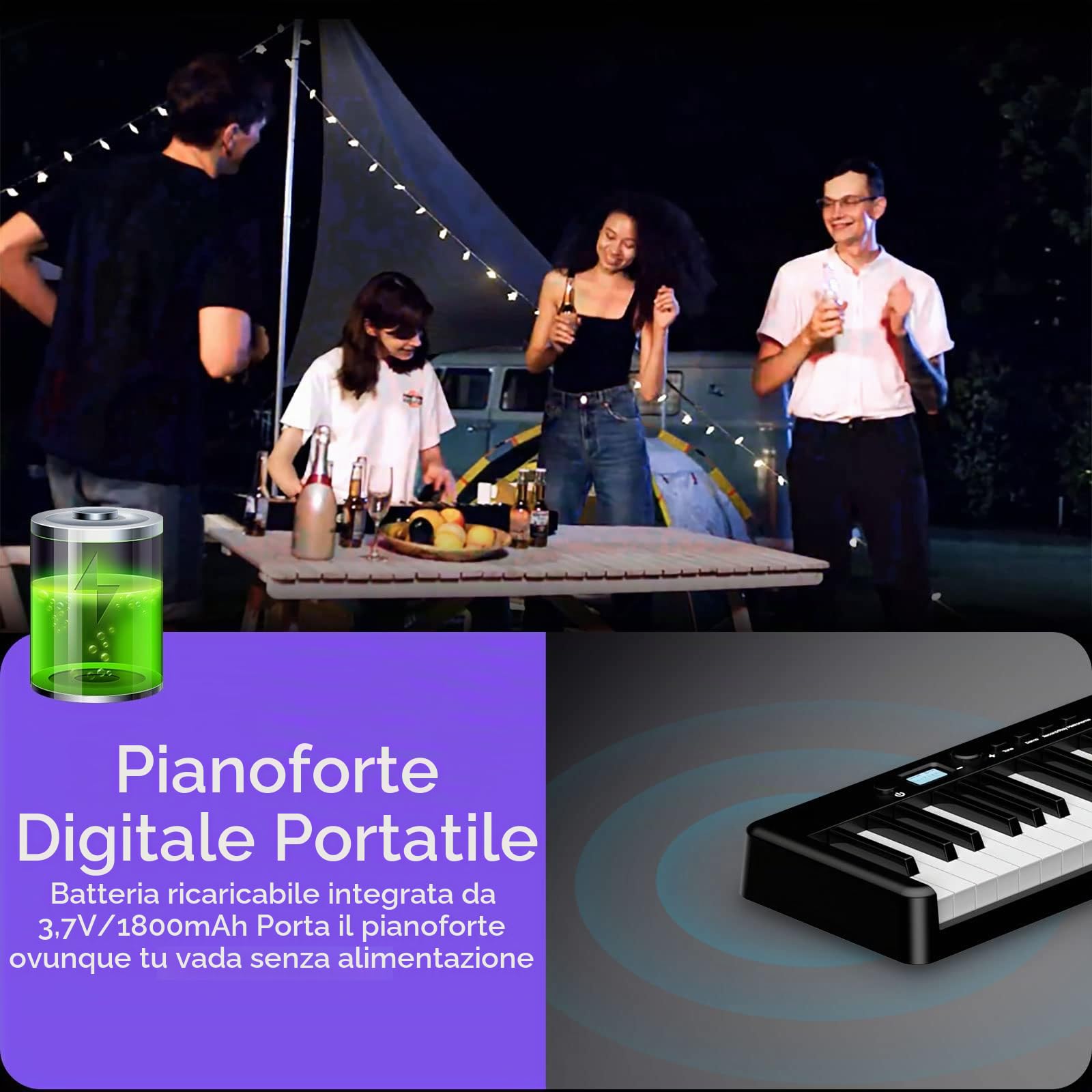 TERENCE Pieghevole Pianoforte Digitale 88 Tasti semi-pesati con batteria da 1800 mAh e interfaccia MIDI USB e supporto per spartiti Bluetooth Borsa adesiva Cavo audio Auricolari Pedale sustain