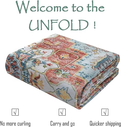 Miniatura 8 de COZYLOOM Alfombra de área de 8 x 10 pies, estilo bohemio, tribal, vintage, con medallón, grande, lavable, envejecida, oriental, antideslizante,