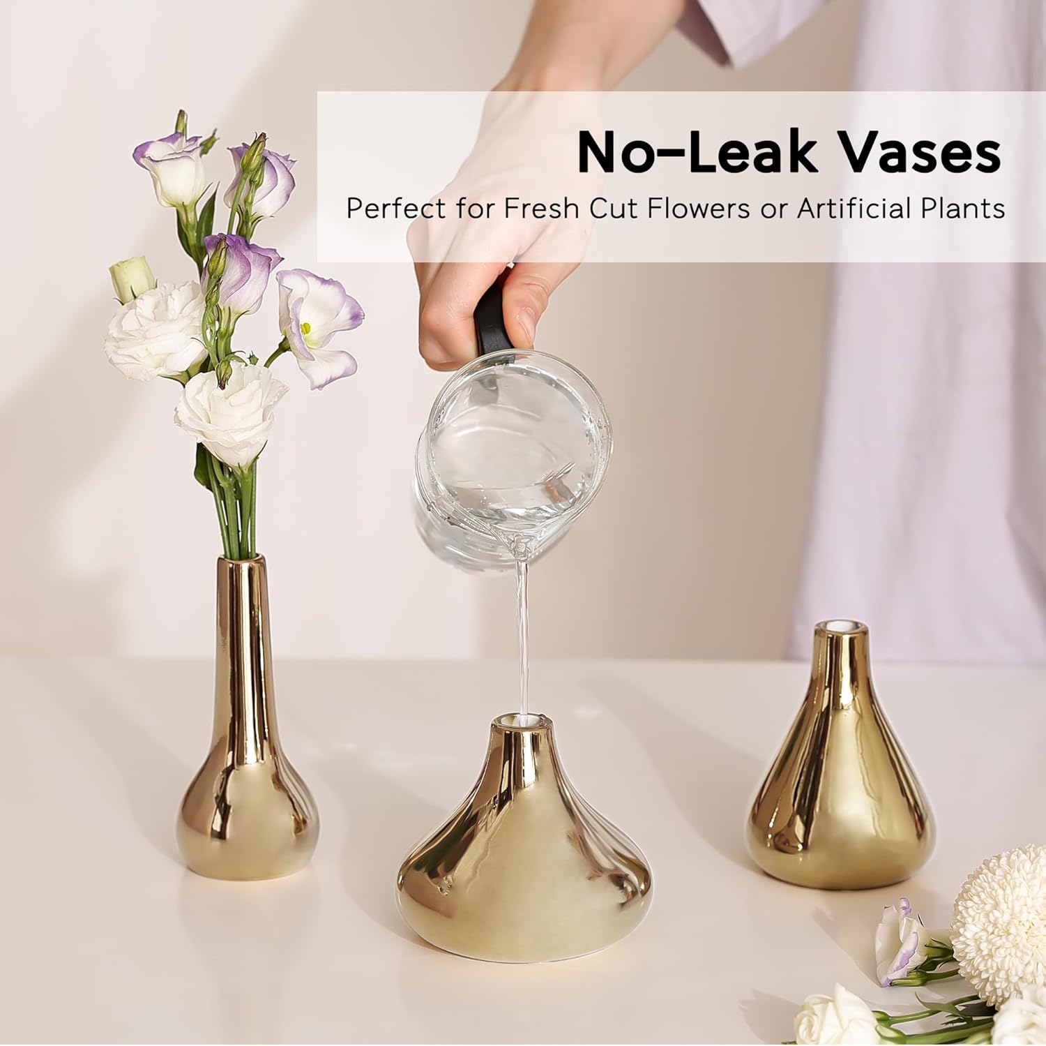 Port&Petal Brass Vases (Set of 3) - Small Bud Vases 3.5-5" Tall With Reflective Finish | Home Accent for Living Room, Table Decor, Wedding Centerpiece image 6 of 7 B0C57SWJJQ